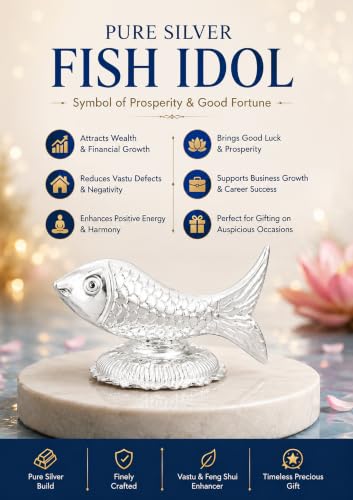 Image of KMJ Pure Silver Fish Idol /Statue /Figurine for Vastu and Wealth| Chandi ki Machli | Handcrafted Fine Silver Decorative Showpiece | Good Luck Symbol for Home, Office & Gifting, 35 x 25 Mm