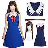 Bkikijgg Orimoto Rika Cosplay Costume Rika Orimoto Dress Uniform Suit Outfits for Girls Full Set(BLUE dress+WIG,L)