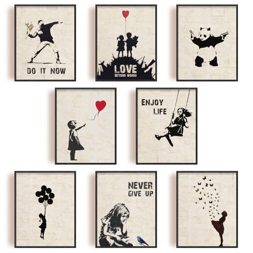 INFUNLY 9 Set Banksy Wall Art Prints Banksy Canvas Wall Art 8x10inch Unframed Panda Prints Banksy Posters Pictures Graffiti Street Wall Art Inspirational Quotes Art Wall Poster for Bedroom Living Room