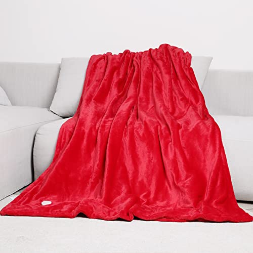 SHYOSUCCE Coperta Termica Elettrica 180 * 130cm, Spegnimento Automatico e Protezione Surriscaldamento, Termocoperta Riscaldante Lavabile con Telecomando, 6 Livelli di Potenza e Timer 1-12H, Rosso