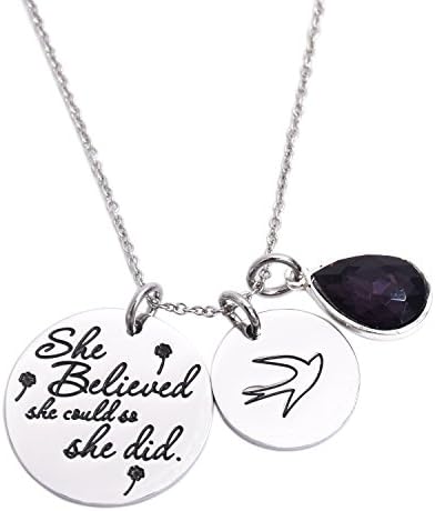 LParkin She Believed She Could So She Did Pendant Necklace Birthstone Motivation Jewelry