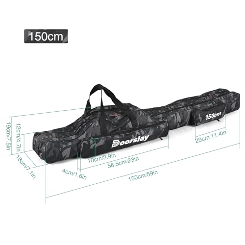 doorslay Fishing Rod Case Three Layers Fishing Rod Bag Oxford Portable Folding Fishing Pole Bag Outdoor Waterproof Tackle Storage Travel Bags Carry Organizer for Fishing Camping Hiking