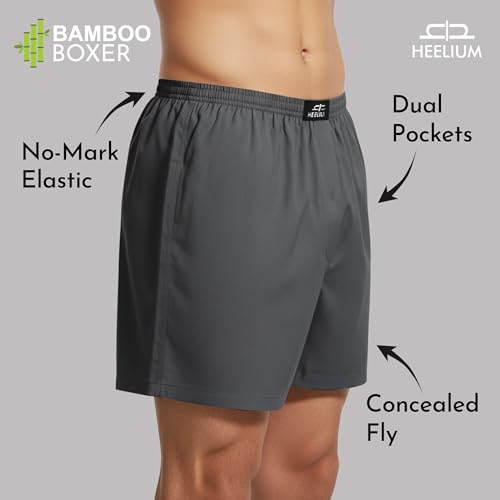 Image of HEELIUM Bamboo Boxers for Men | Odour Free & Breathable Boxer Shorts | 3X Softer Than Cotton | Comfortable & Durable Waistband | Relaxed Fit with Dual Pockets