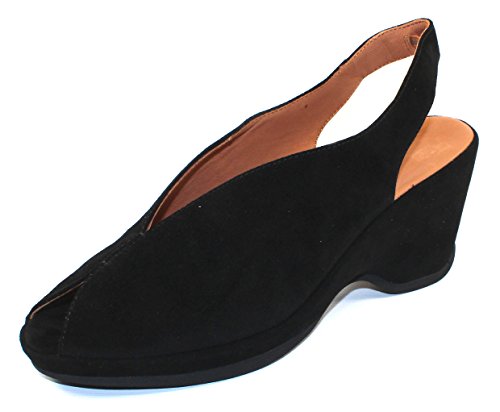 L'Amour des Pieds Womens Odetta Suede Peep Toe Casual Platform Sandals, Black Kid Suede, 8.5 M