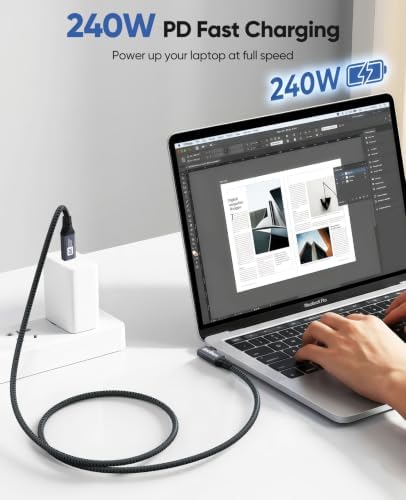 Right Angle USB C Cable 6ft for Thunderbolt 4, USB4 40Gbps Data/8K 5K@60Hz - 3