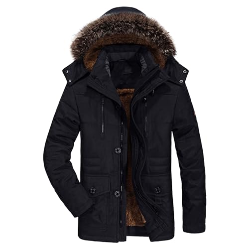 Men's Big and Tall Fur Hood Jacket Fleece Thicken Windproof Down Coat Warm Military Parka Hooded Jackets