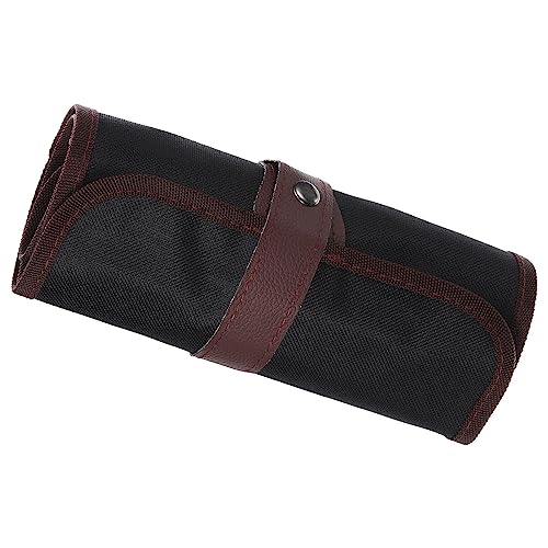Image of PATIKIL Handmade 48 Slots Roll Up Pencil Case, Oxford Cloth Pencil Wrap Pouch Pen Holder Organizer for Artist Drawing Coloring Sketching, Brown /Black