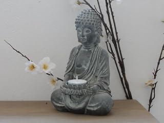 Sitting Buddha Tealight Candle Holder Ornament Stone Effect Home or Garden