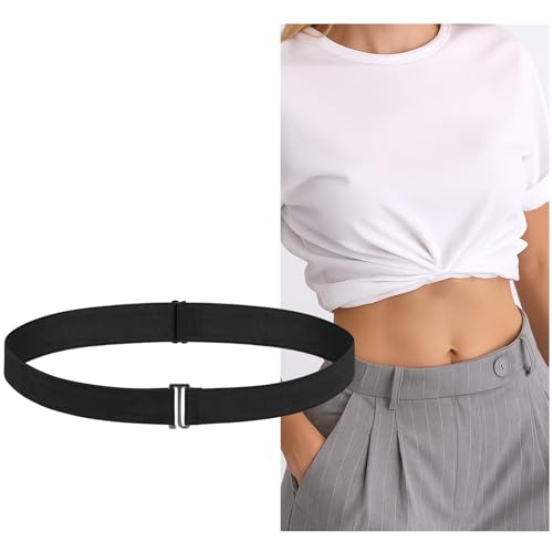 Invisible Tuck Waistband for Women, Adjustable Black Waist Band for Tucking, No Show Women's Stretch Easy Belt for Shirt Tightener Cincher Clip