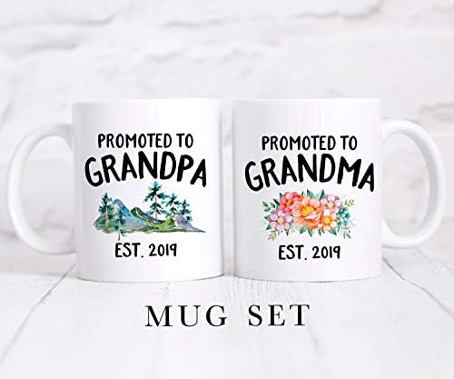 Promoted To Grandpa - Promoted to Grandma | Coffee Mug Set | New Grandparents Gift | Baby Announcement Mug | Pregnancy Reveal Gift