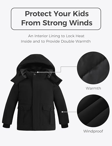 wantdo Boy's Winter Coat Warm Puffer Jacket Waterproof Snow Coat Hooded3