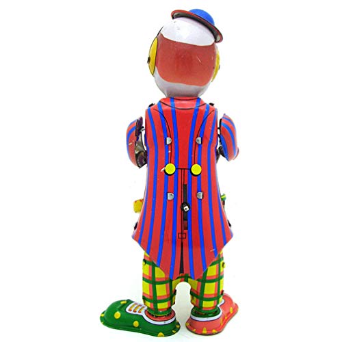 Nuobesty Vintage Wind Up Tin Toy Drumming Circus Clown Robot Clockwork Toy Gift #TOP7
