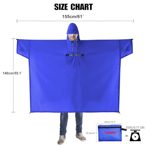 Image of Andake Waterproof Rain Poncho for Adults Unisex,230T Ripstop Polyester,Raincoat Gear with Transparent Viewing Window Outdoors