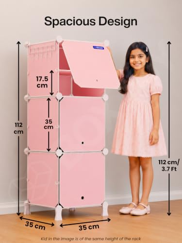 Image of BOXJOY 6 Shelf Plastic Kids Wardrobe with 3 Doors, Sticker Sheet & Holder