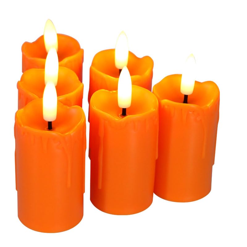 2WDECOR 6 Pack Battery Operated Flameless Drip Candles with Timer Orange