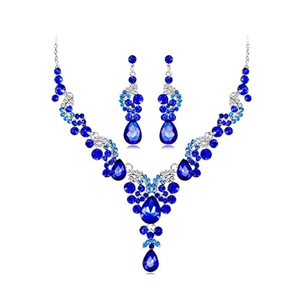 Tayel Bride Wedding Crystal Necklace Earrings Set Wedding Flower Choker Necklaces Pendant Jewelry for Women and Girls