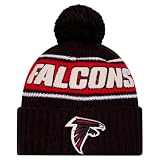 New Era Unisex-Adult NFL Official Sideline Team Logo Sherpa Striped Pom Beanie Cold Weather Knit Hat (Atlanta Falcons - Black)