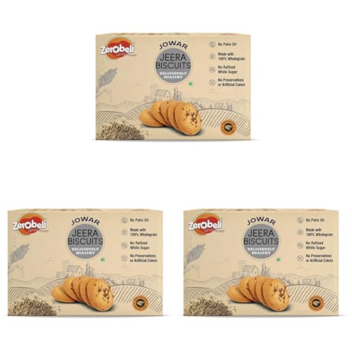 Image of Zerobeli Jowar Jeera Biscuit 400g |Wholegrain Biscuit Without Palm Oil, Crispy & Crunchy | Best Tea Time Salty Snacks | 100% Vegetarian and Wholesome Ingredients | Healthy Digestive (Pack of 3)