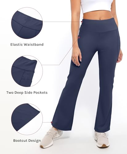 Cosmolle Calça feminina de ioga bootcut com bolsos de cintura alta, pernas largas, controle de barri