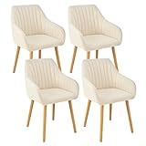 Goeurvant Dining Chairs Set of 4, Modern Kitchen Chairs with Backrest & Wooden Legs, Upholstered Armchairs for Living Room, Dining Room, Lounge, Chenille Fabric, Beige
