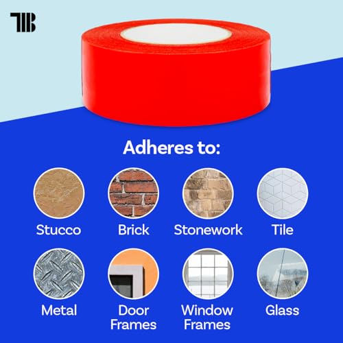 Image of Red Stucco Tape, 2 inch x 60 yd, Case of 24 Rolls, Made in USA, Heavy Duty Red Poly Tape for Stucco, Concrete, Brick, Rough Surfaces, and Hanging Poly Sheeting, UV Resistant, Clean Removal