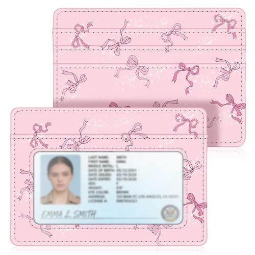 Image of FINTIE Slim Minimalist Front Pocket Wallet, RFID Blocking Credit Card Holder Card Cases with ID Window for Men Women (Pink Bow)