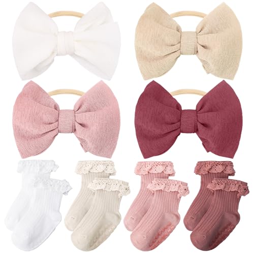 JATEBI Baby Girls Bow Headband Anti Slip Socks Set