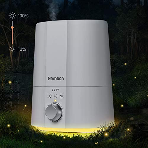 Homech Ultrasonic Cool Mist Humidifiers for Bedroom, Night Light, Sleep Mode, 4 Timer Settings, 90mm Water Inlet, Whisper-Quiet Operation, Automatic Shut-Off - Lasts Up to 30 Hours