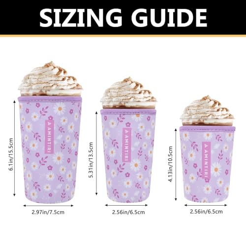 Image of 3 Pack Reusable Sleeve for Iced Coffee Cup, Coffee Neoprene Sleeve for Iced&Hot Drinks, Coffee Sleeve Compatible with Starbucks, Dunkin Coffee Cup. (Lilac Daisy)
