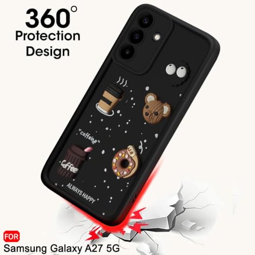 Image of Bintage Back Cover Compatible for Samsung Galaxy M47 5G | Cute 3D Taddy Ball Bear Milk Cake Coffee Silicon Case Full Body & Camera Protection - Black