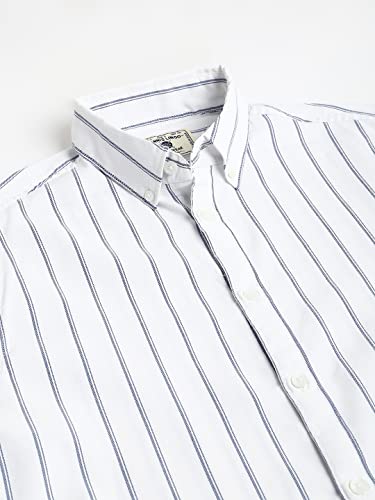 Image of Dennis Lingo Men's Striped Slim Fit Oxford Cotton Casual Shirt with Button Down Collar & Full Sleeves