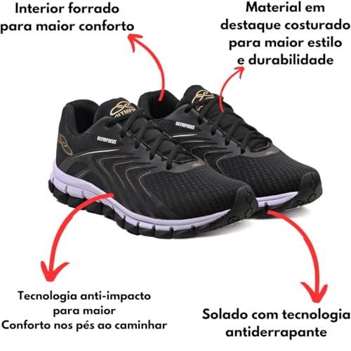 Tênis Esportivo Olimpico Masculino Leveza E Conforto Macio (Preto, BR, Adulto, Numérico, 38)