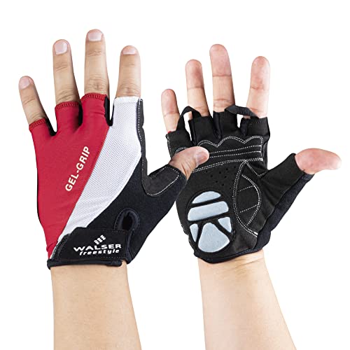 Walser Gants de vélo S, Gants de vélo antidérapants avec Fermeture Velcro et Insert de Gel, Gants Demi-Doigts Unisexes, Rouge Cover