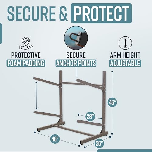 Image of Teal Triangle Adjustable Freestanding Kayak Storage Rack, Holds 2 Kayaks | Outdoor Kayak Rack, Paddle Board Holder, Canoe Rack, Kayak Stand, Felt Padded Arms, Weather Resistant Steel