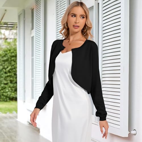Women's Long Sleeve Cardigan - Cropped Open Front Knit Sweaters Bolero Shrug for Dresses S-XL3