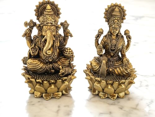 Juego de estatuas de latón Lakshmi y Ganesha BEXCO 3.5 pulgadas