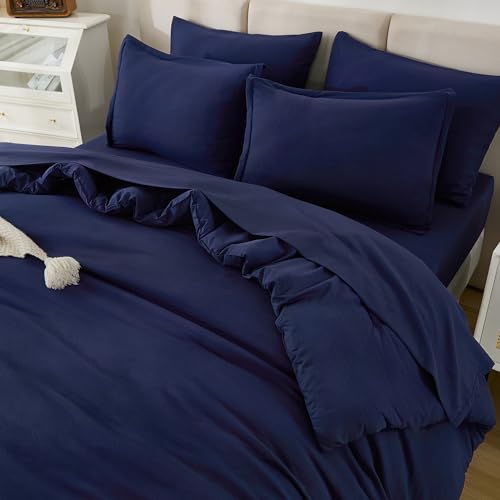 Litanika King Size Comforter Set Navy Blue - 7 Pieces Bed in a Bag King Bedding Comforter Sets, Solid Lightweight Bed Set with Comforter, Sheets, Pillowcases & Shams