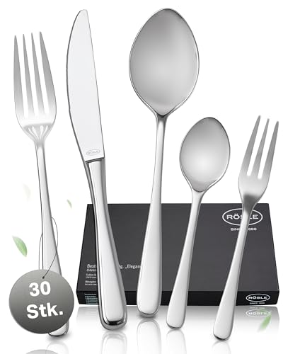 RÖSLE PASSION Besteck Set für 6 Personen – 30-teiliges Hochglanzpoliertes Essbesteck aus Edelstahl 18/10 – Premium Besteckset, Spülmaschinengeeignet, in Eleganter Geschenkbox