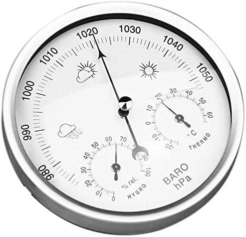 RQWEIN 3 In 1 Barometer Dial Type Barometer Digital Indoor Hygrometer Portable 3 In 1 Wall Hanging Weather Thermometer Barometer Hygrometer Home Decor 132MM Usefor Differe,Silver