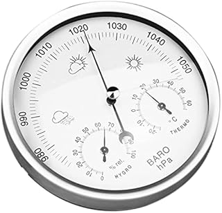RQWEIN 3 In 1 Barometer Dial Type Barometer Digital Indoor Hygrometer Portable 3 In 1 Wall Hanging Weather Thermometer Barometer Hygrometer Home Decor 132MM Usefor Differe,Silver