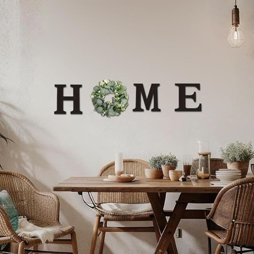 Decoración de pared con letras de madera rústica y guirnalda de eucalipto artificial para salón 2