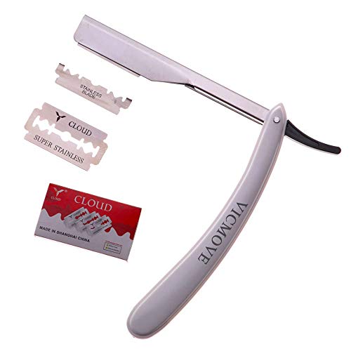 Professional Barber Straight Edge Razor Safety with 20-Pack Derby Blades - 100 Percent Stainless Steel - by VICMOVE (1 Razor + 20 Blades)