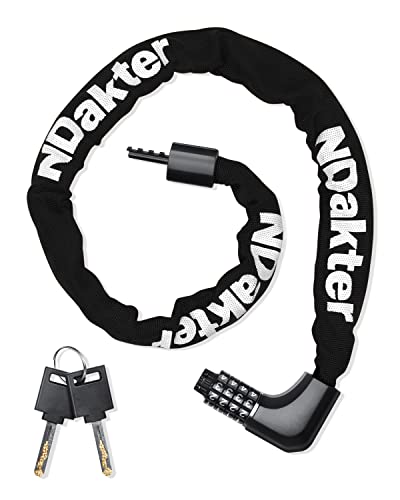 Ndakter Bike Chain Lock, Bicycle Lock With 4-Digit Resettable Combination & Keys, 3.2Ft Bike Locks Heavy Duty Anti-Theft, Secure Bike Lock Combination For Bike, Scooter, Motorcycle, Gate, Fence #TOP6