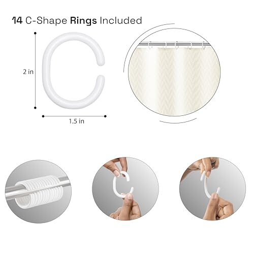 Image of Wakefit Shower Curtain 7 Feet | 14 Free Hooks | No Plastic Smell | Waterproof Bathroom Curtain | Curtain for Balcony | Machine Washable Fabric | Off-White | Height 7ft & Width 6ft | Very Premium