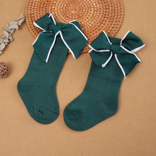 FEORJGP Baby Girls Christmas Tube Socks Cute Princess Bow Socks Breathable Crew Socks for Toddler Girls Knee High Socks2