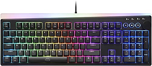 i-rocks K71M RGB Mechanical Gaming Keyboard with Media Control Knob, Gateron Switches (Brown), 104 Keys w/Full NKRO, PBT Keycaps, Multimedia Hotkeys, Detachable USB-C Cable and Onboard Storage, Black