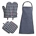 CalmGeek 5 szt. rękawice kuchenne z kieszeniami do garnków i patelni i fartuchów, bawełniana podszewka z powłoką silikonową, odporne na wysokie temperatury, wodoszczelne fartuchy do kuchni gotowania i pieczenia
