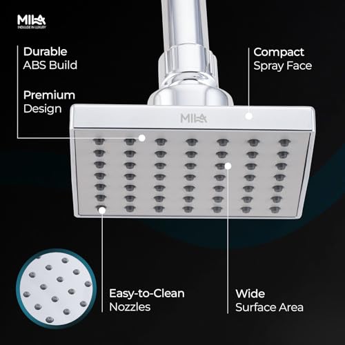 Image of Mila Drizzle Single Function Overhead Shower Head | Rain | Chrome Finish Square Showerhead for Wall Mount | Durable ABS Body, Wide Coverage, Easy Install | Bathroom Fitting (102 * 102mm)