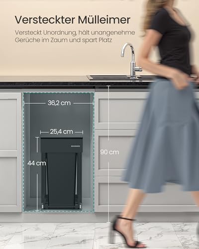 SONGMICS Mülleimer küche, Mülltrennsystem für Unterschrank, 2 x 15 L, Abfalleimer 2 Fächer, ausziehbar, Stahlrahmen, ABS-Deckel, tintenschwarz LTB950B01