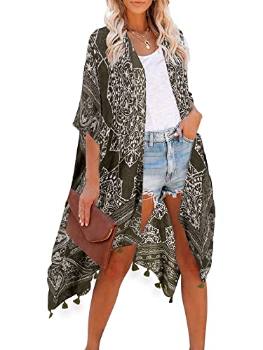 Image of Breezy Lane Women's Kimono Cardigan Summer Swimsuit Coverups Beach Cover Up with Floral Print for Vacation